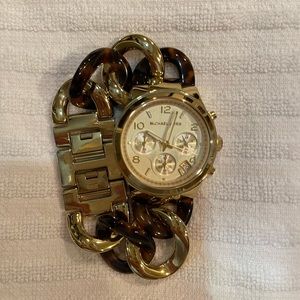 Michael Kors gold and tortoise chrono watch